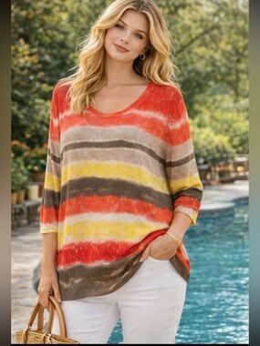 Gerry Weber Edition Colorful Lightweight Open Neck Sweater Size 14